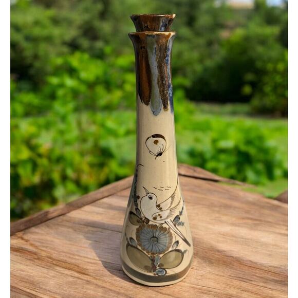 Vintage Ken Edwards Mexico Bird Sparrow Butterfly Double Wedding Vase 16” Tanala